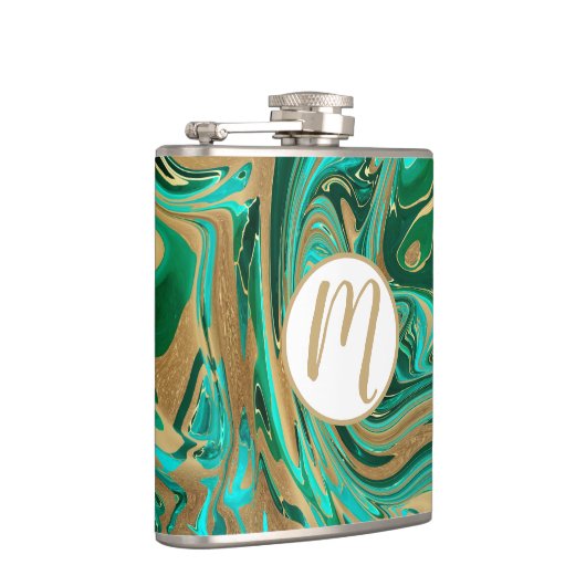 Groene en goudvloeibare marmer heupfles (Rechts)