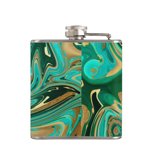 Groene en goudvloeibare marmer heupfles (Achterkant)