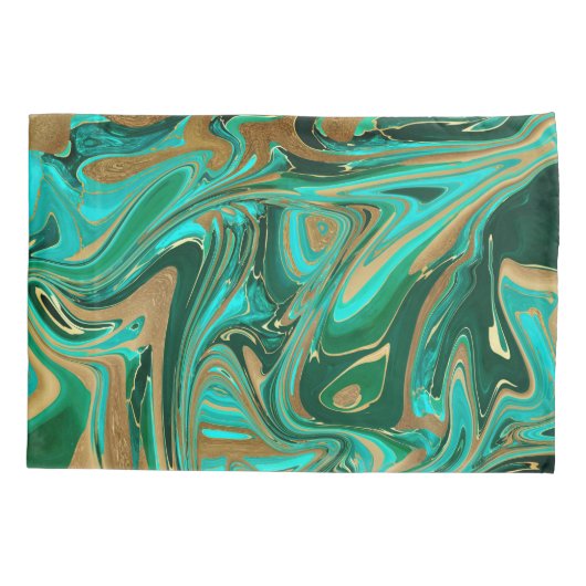 Groene en goudvloeibare marmer kussensloop (Achterkant)