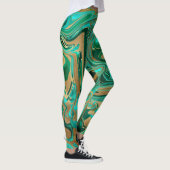 Groene en goudvloeibare marmer leggings (Rechts)