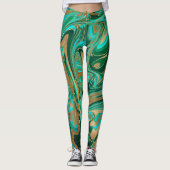Groene en goudvloeibare marmer leggings (Voorkant)