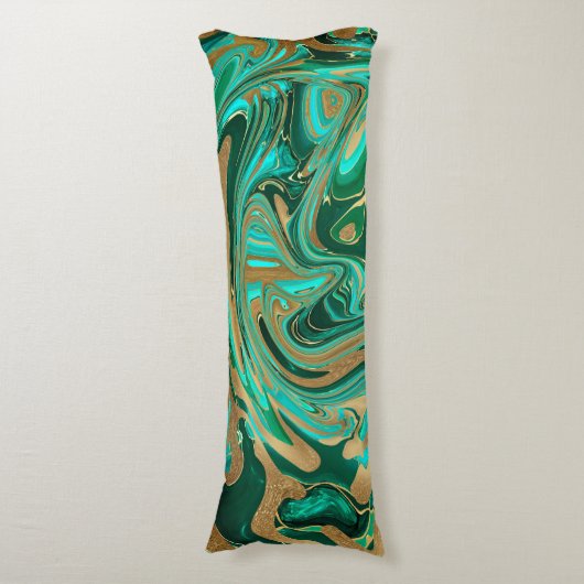 Groene en goudvloeibare marmer lichaamskussen (Voorkant Verticaal)