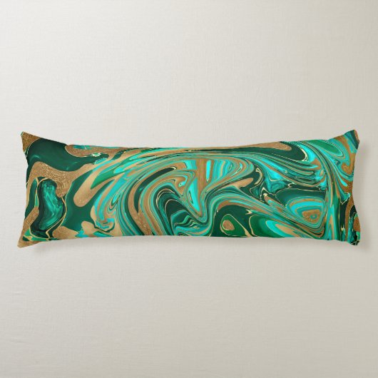 Groene en goudvloeibare marmer lichaamskussen (Voorkant)