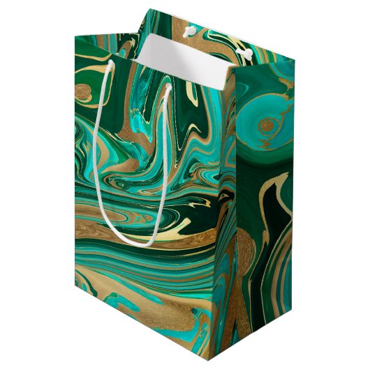 Groene en goudvloeibare marmer medium cadeauzakje (Voorkant Gekanteld)