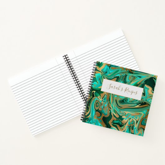 Groene en goudvloeibare marmer notitieboek (Binnen)