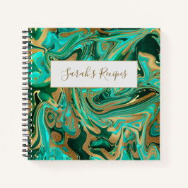 Groene en goudvloeibare marmer notitieboek