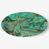 Groene en goudvloeibare marmer papieren bordje (Gekanteld)