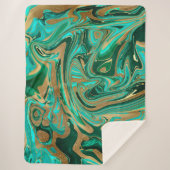 Groene en goudvloeibare marmer sherpa deken (Voorkant)
