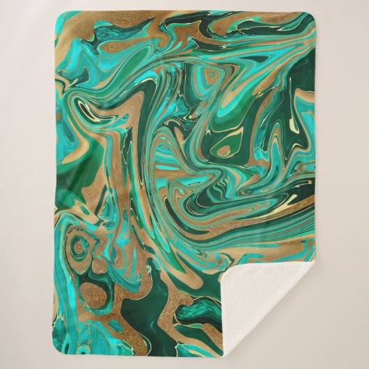 Groene en goudvloeibare marmer sherpa deken (Voorkant)