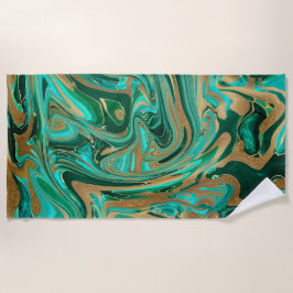 Groene en goudvloeibare marmer strandlaken