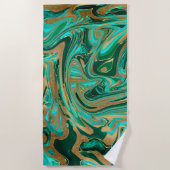 Groene en goudvloeibare marmer strandlaken (Voorkant)