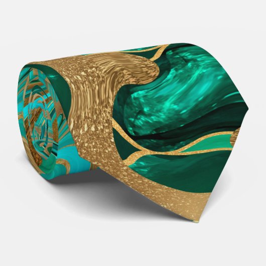 Groene en goudvloeibare marmer stropdas (Opgerold)
