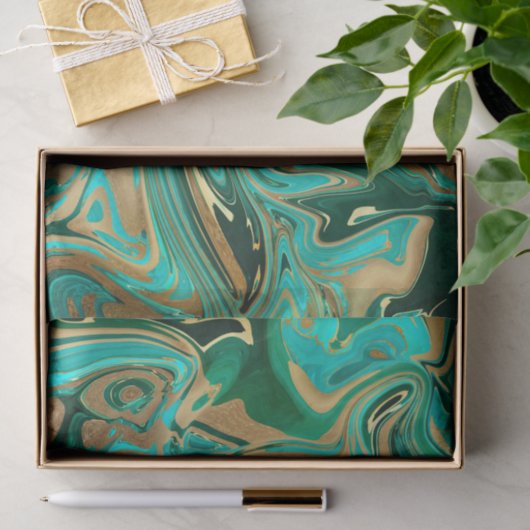 Groene en goudvloeibare marmer tissuepapier (Geschenk)