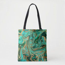 Groene en goudvloeibare marmer tote bag