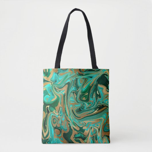 Groene en goudvloeibare marmer tote bag (Voorkant)