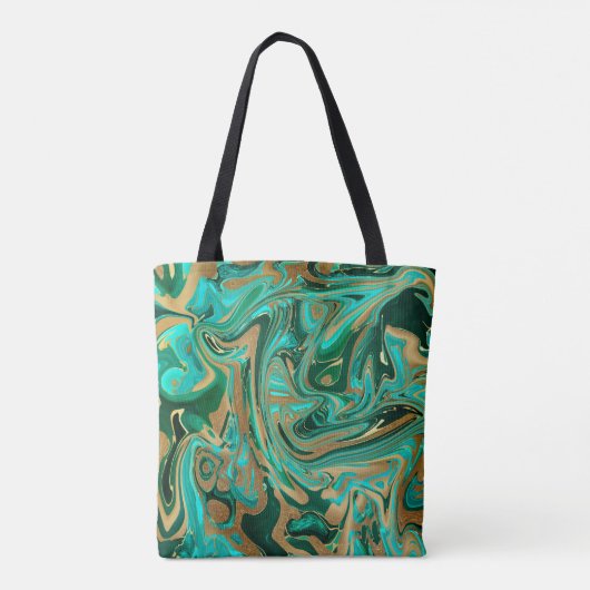 Groene en goudvloeibare marmer tote bag (Achterkant)