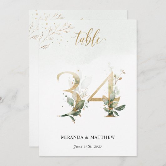 Groene en goudvulling, formaat 5 x 7 Tabel Nummer  Kaart (Voorkant / Achterkant)