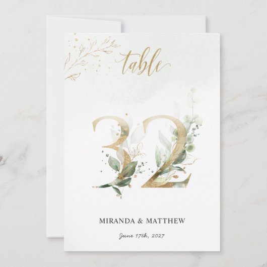 Groene en goudvulling, formaat 5 x 7 Tabel Nummer  Kaart (Achterkant)