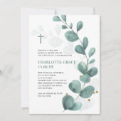 Groene en goudWaterverf Eucalyptus Baptisme Invita Kaart (Voorkant)