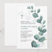 Groene en goudWaterverf Eucalyptus Baptisme Invita Kaart (Voorkant / Achterkant)