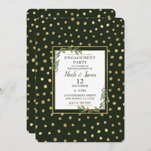 Groene en goudwinterfeestdag kaart (Voorkant / Achterkant)