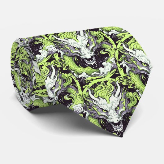Groene en Grijze Aziatische Draken Stropdas (Opgerold)
