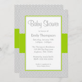 Groene en Grijze Chevron Baby Shower Invitaties Kaart (Voorkant / Achterkant)