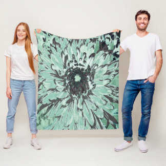 Groene en grijze dahlia bloem fleece deken