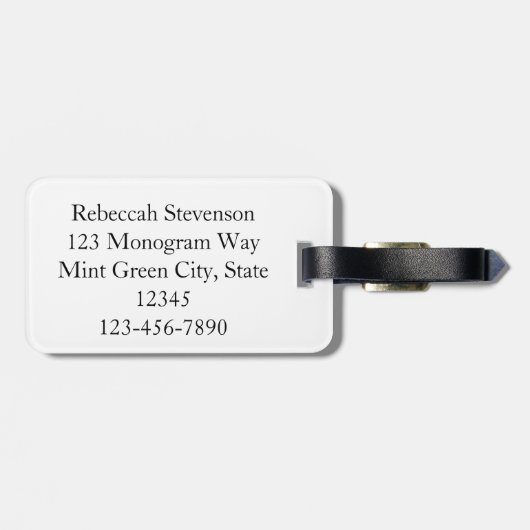  groene en grijze monogram Quatrefoil naam Bagagelabel (Achterkant horizontaal)