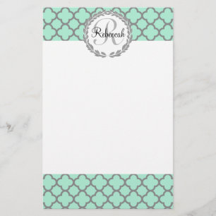  groene en grijze monogram Quatrefoil naam Briefpapier