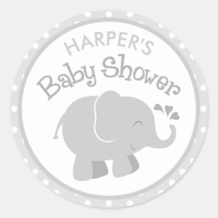 Groene en grijze olifant baby shower ronde sticker