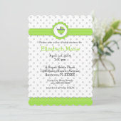 Groene en Grijze Polka Dots- Baby shower Kaart (Staand voorkant)
