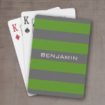 Groene en Grijze Rugby Stripes met aangepaste naam Pokerkaarten<br><div class="desc">Een mannelijk patroon voor de jongens en jongens in je familie. Een gewaagd en modern ontwerp met een gebied voor aangepaste tekst. Als u het kunstwerk moet aanpassen of de doopvont veranderen, kunt u op het aanpassingsgebied klikken. Dit zal u aan het ontwerphulpmiddel nemen waar u vele veranderingen kunt aanbrengen....</div>
