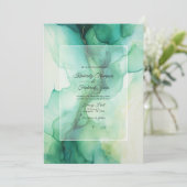 Groene en Ivoor Alcohol Ink Bruiloft Kaart (Staand voorkant)