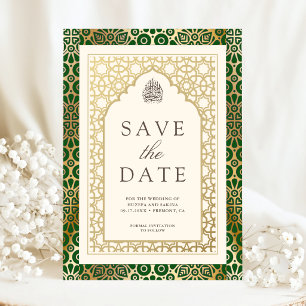 Groene en ivoorkleurige islamitische boog moslimhu save the date