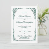 Groene en Ivoren Elegante Handgetekende Uitnodigin Bedankkaart (Staand voorkant)