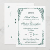 Groene en Ivoren Elegante Handgetekende Uitnodigin Bedankkaart (Voorkant / Achterkant)