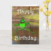 Groene en kikker die, Gelukkige Verjaardag golft Kaart (Gele Bloem)