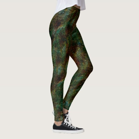 Groene en koraalgespikkelde wandstijl leggings (Rechts)