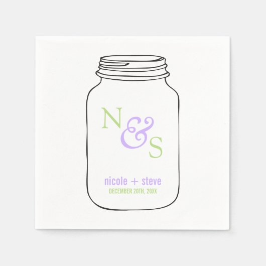 Groene en Lavendel Mason Jar Monogrammed Bruiloft Servetten (Voorkant)