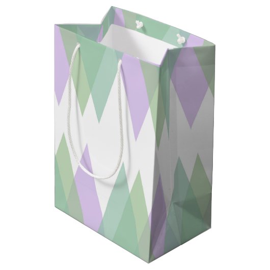 Groene en lila driehoeken medium cadeauzakje (Achterkant Gekanteld)