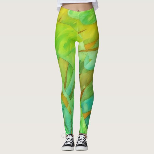 Groene en Limoen Artsy Leggings (Voorkant)