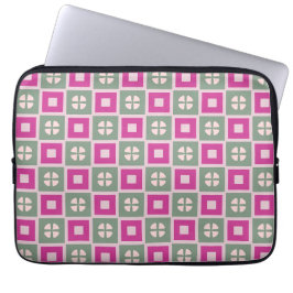 Groene en magenta gebloemde laptophoes met blokpat laptop sleeve