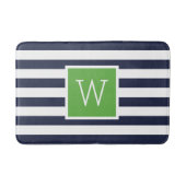 Groene en marine strepen monogram badmat (Voorkant)