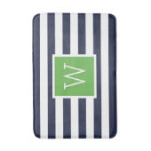 Groene en marine strepen monogram badmat (Voorkant Verticaal)