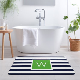 Groene en marine strepen monogram badmat