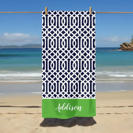 Groene en marineblauwe Trellis-monogram Strandlaken