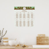 Groene en Mocha Damask Seating Chart 10 Tables Poster (Keuken)