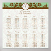 Groene en Mocha Damask Seating Chart 10 Tables Poster (Voorkant)