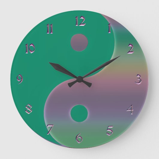 Groene en Muted Rainbow Yin Yang Clock Grote Klok (Voorkant)